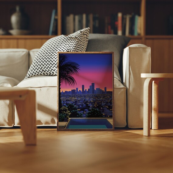 City Pop Skyline Sunset View From Luxury Pool Deck Dusk Poster
