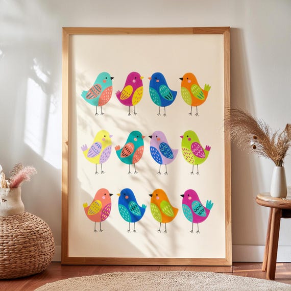 Vibrant Borbs Art Print Colorful Bird Wall Decor Modern Nature Poster Digital Download