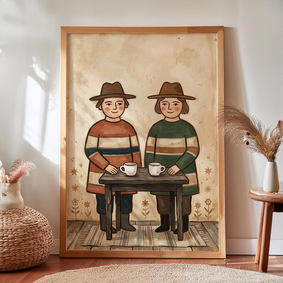 Abstract Figures Coffee Print Minimalist Earth Tone Wall Art Digital Download