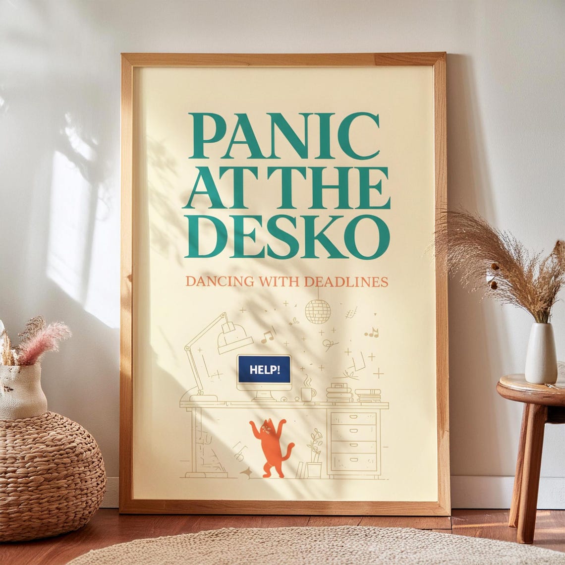 Panic At The Desko Dancing With Deadlines Funny Home Office Art Poster