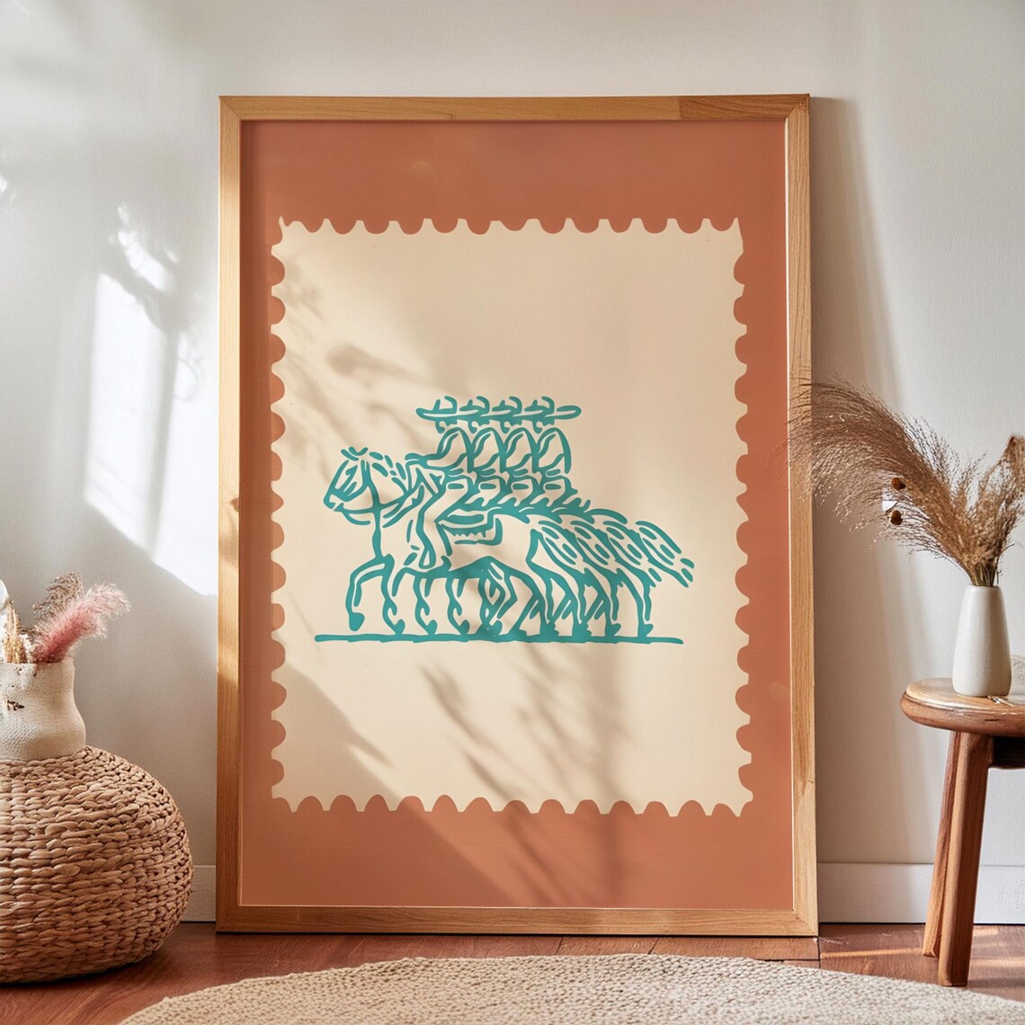 Mexico Cowboys Horseback Vintage Western Stamp Style Art Print