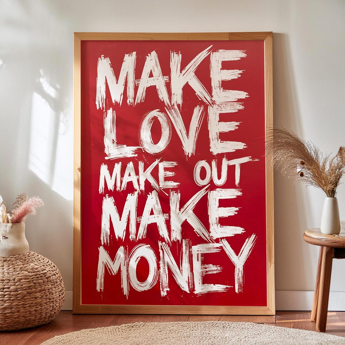 Make Love Printmake Print Red Typography Poster Bold Modern Digital Download Decor