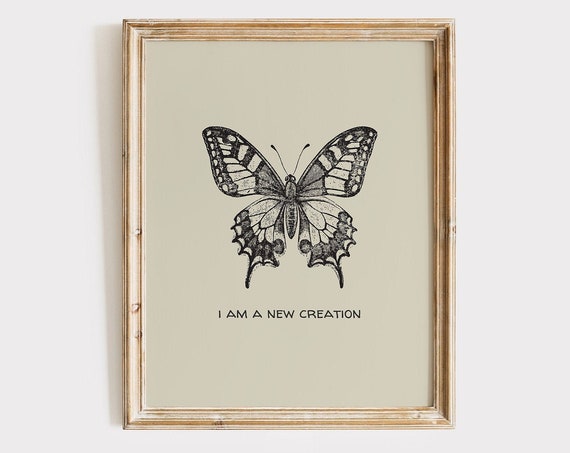 New Creation Butterfly Vintage Christian Wall Art Religious Poster Artwork Bible Verse Wall Art Housewarming Gift