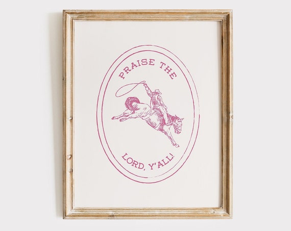 Praise The Lord Western Vintage Cowboy Poster Pink Girly Christian Home Decor Trendy Bible Verse Wall Art Housewarming Gift