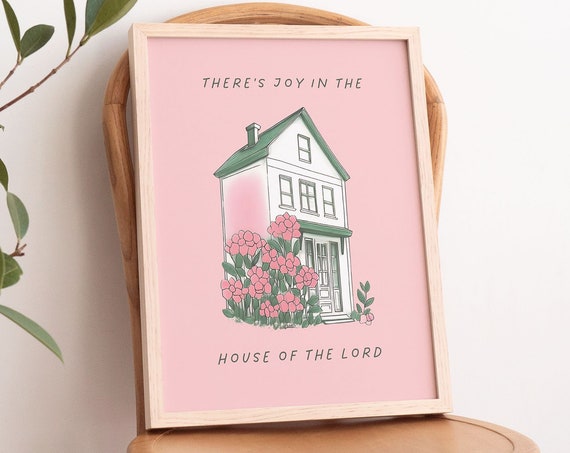 House Of The Lord Flower Line Art Print Light Pink Wall Art Wall Art Christian Wall Art Scripture Wall Art Prints