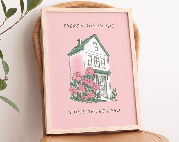 Joy in the House of the Lord Pink Cottage Christian Wall Art