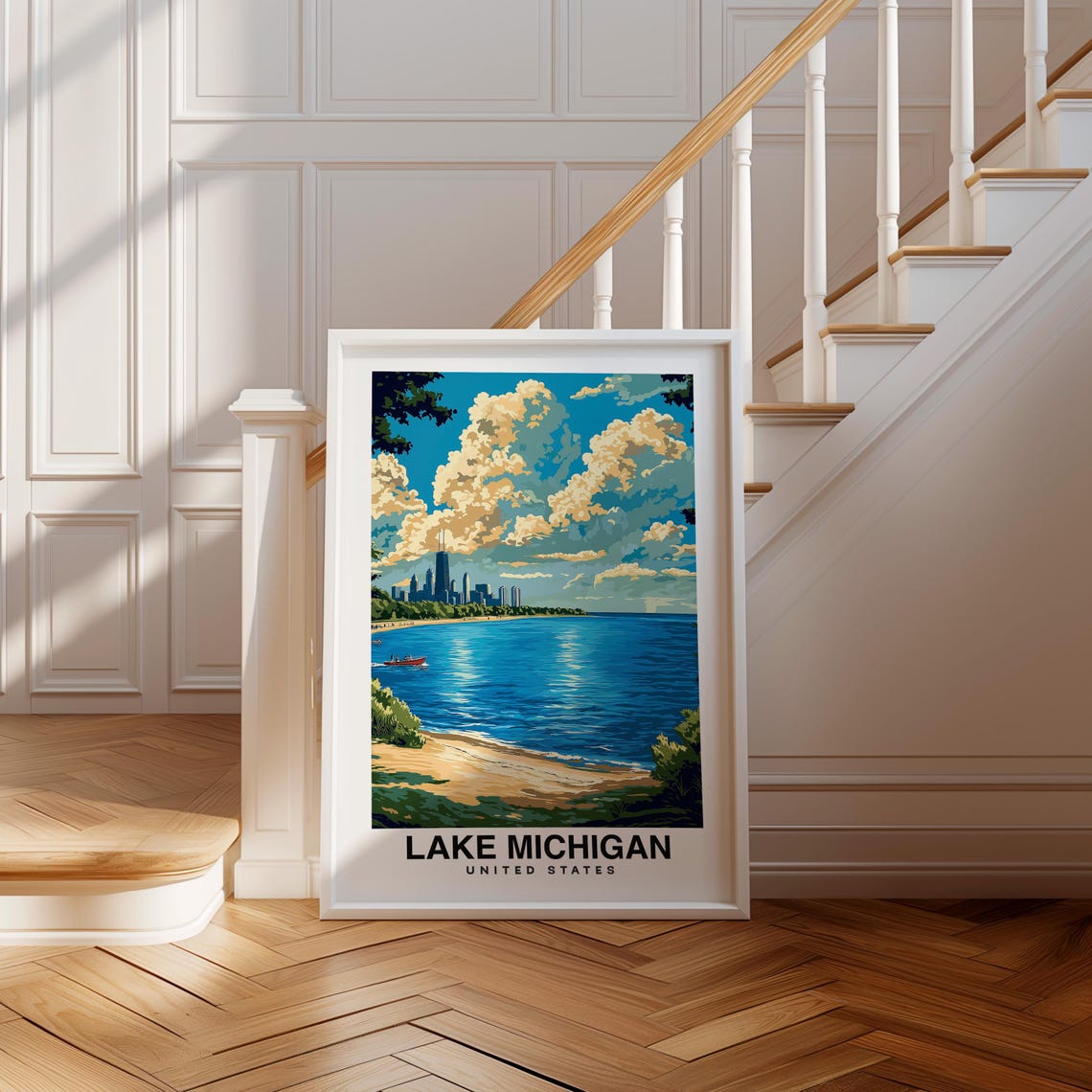 Lake Michigan Travel Print United States Travel Poster Lake Michigan Travel Gift City Poster Birthday Gift