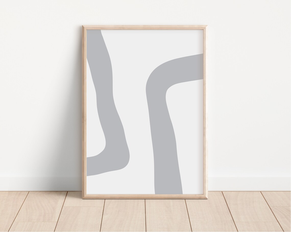 Grey Modern Abstract Print, Organic Minimalist Art