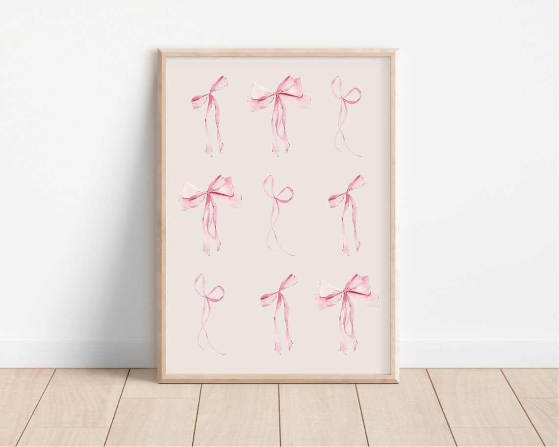 Pink Watercolor Bows Coquette Balletcore Girls Room Decor Poster - Image 2