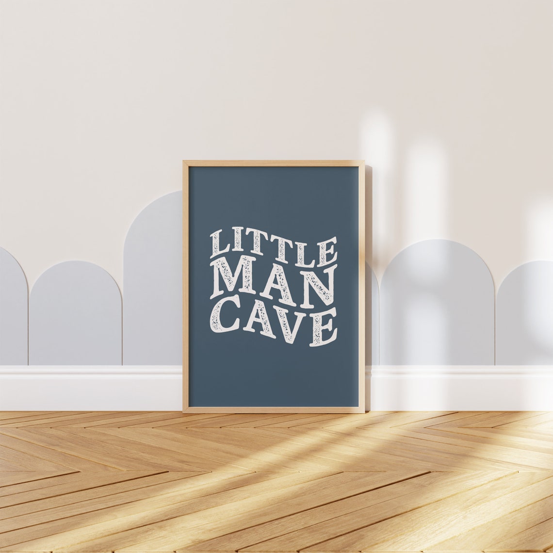 Little Man Cave Navy Boys Nursery Retro Distressed Text Print