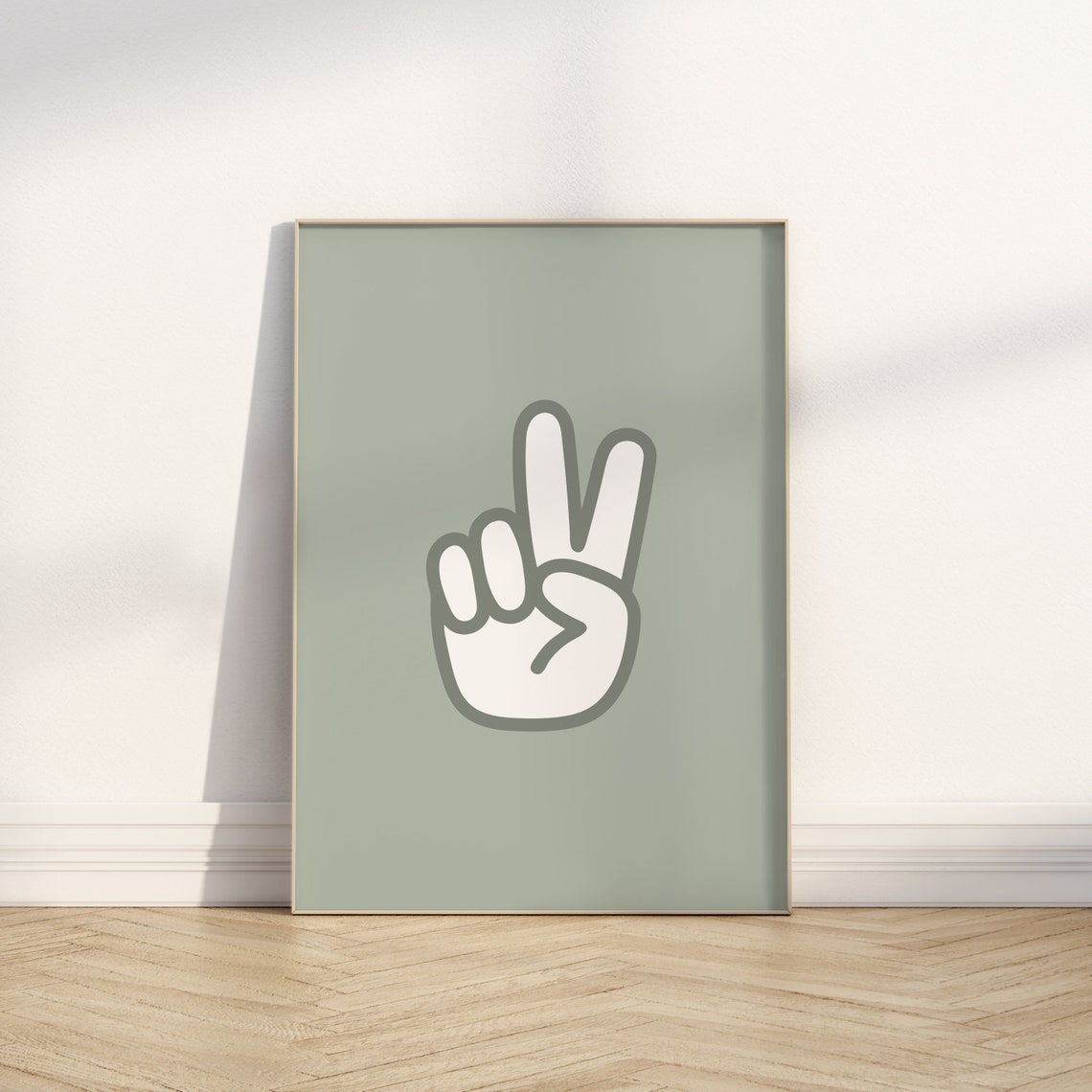 Peace Sign Hand Minimalist Sage Green Modern Nursery Wall Poster - Image 2