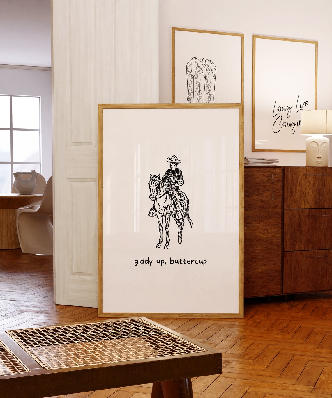 Giddy Up Buttercup Cowboy Horse Sketch Line Drawing Western Poster