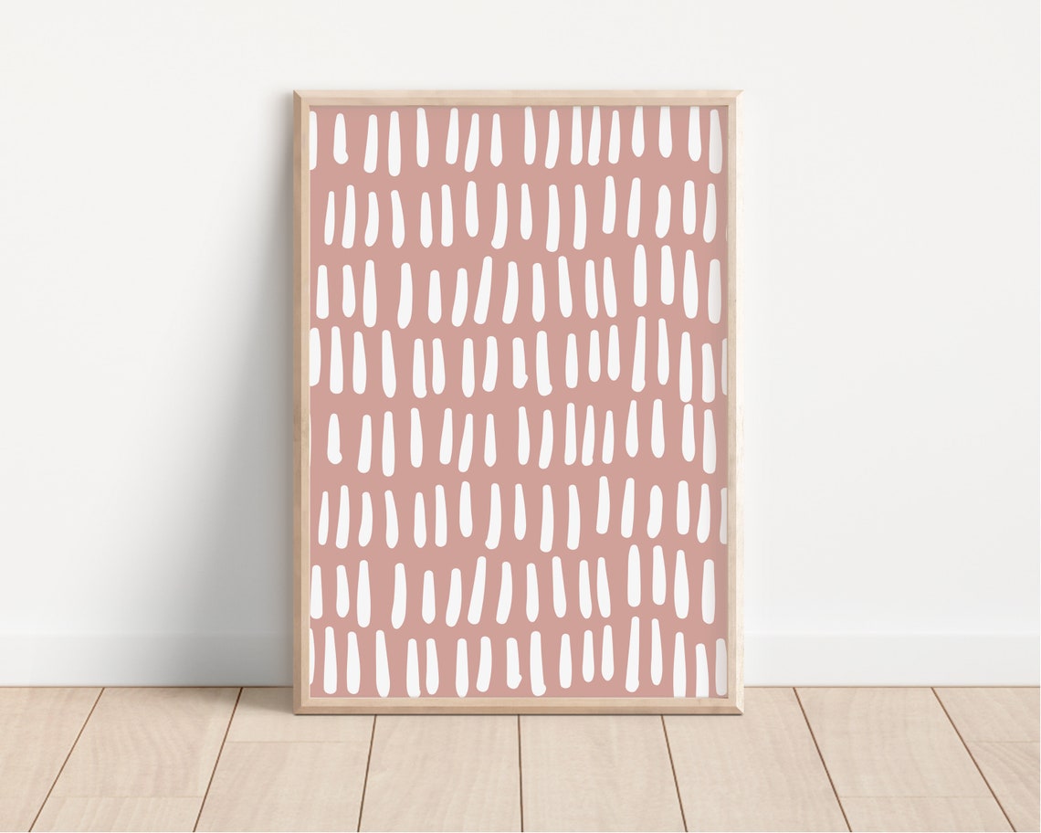 Dusty Pink White Dashed Rain Pattern Modern Minimalist Art Poster - Image 2