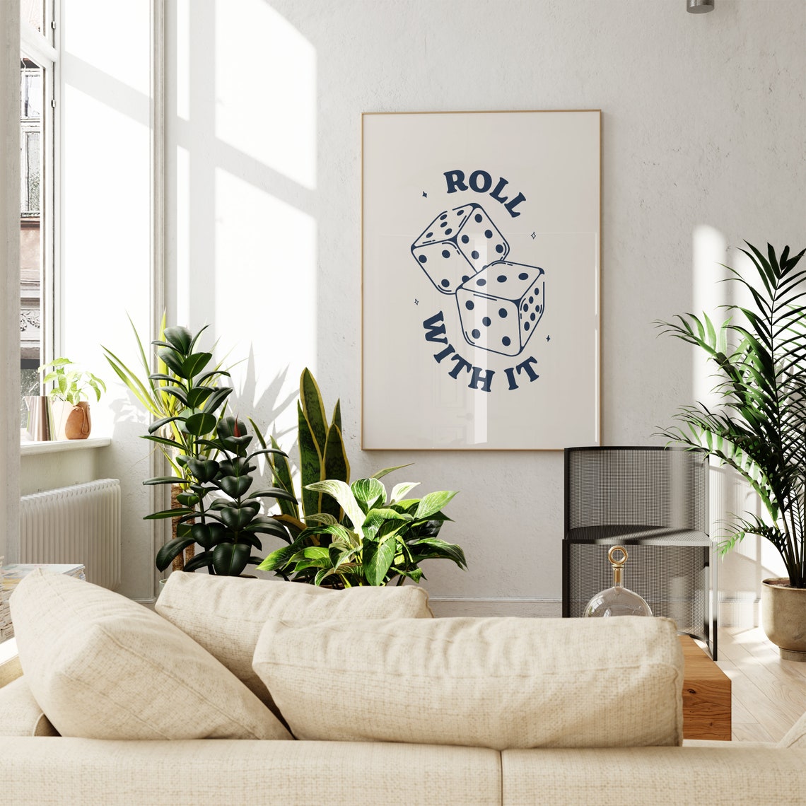 Roll With It Dice Navy Retro Quote Lucky Dorm Room Decor Poster - Image 4