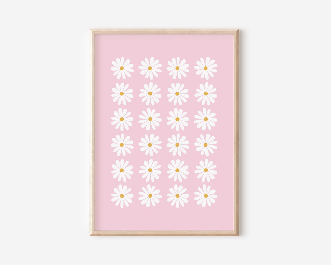 Daisy Grid Pattern Pink White Floral Retro Girl Room Decor Poster - Image 2