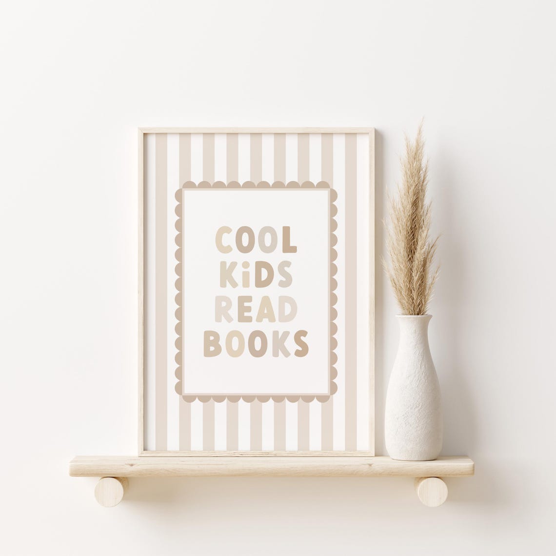 Cool Kids Read Books Striped Tan Nursery Reading Nook Decor Poster - Image 3