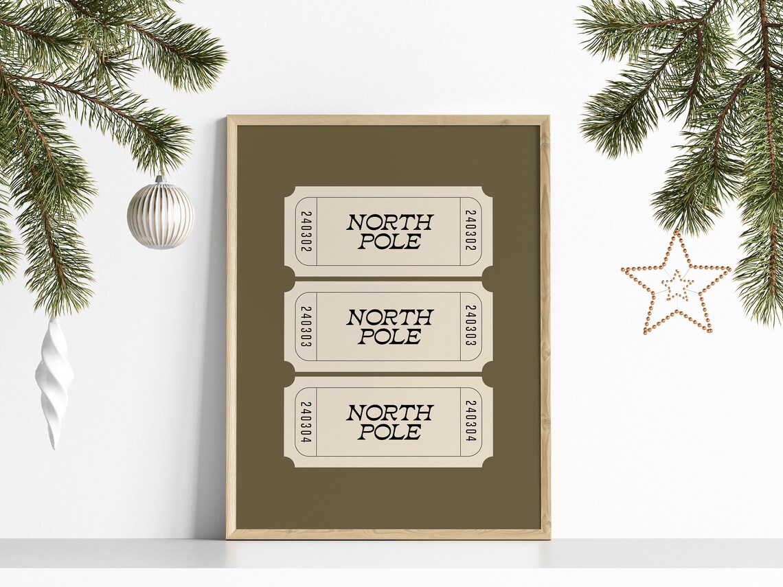 North Pole Ticket Boho Christmas Wall Art Print
