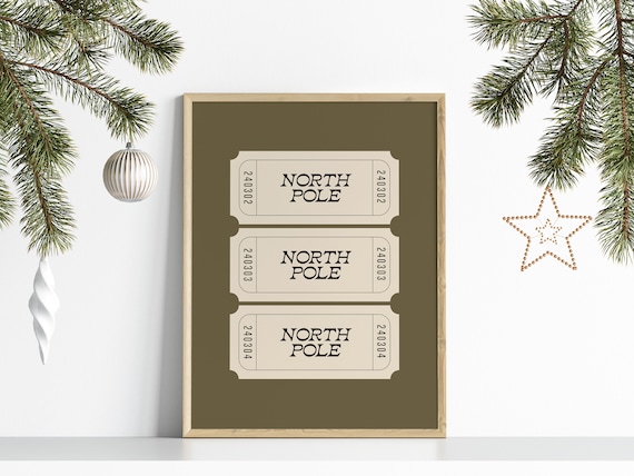 North Pole Ticket Boho Christmas Wall Art Print