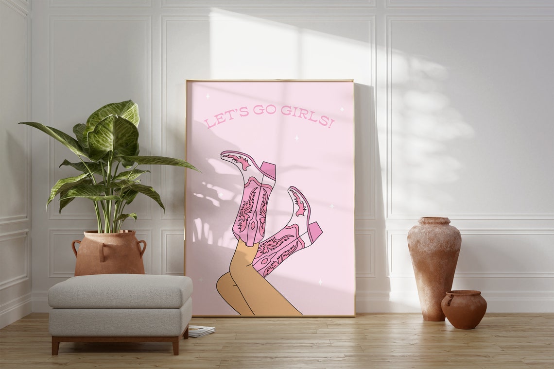 Lets Go Girls Print Cowboy Boots Print Preppy Print Trendy Wall Art Cowgirl Wall Art Pink Wall Art Disco Cowgirl Wall Art
