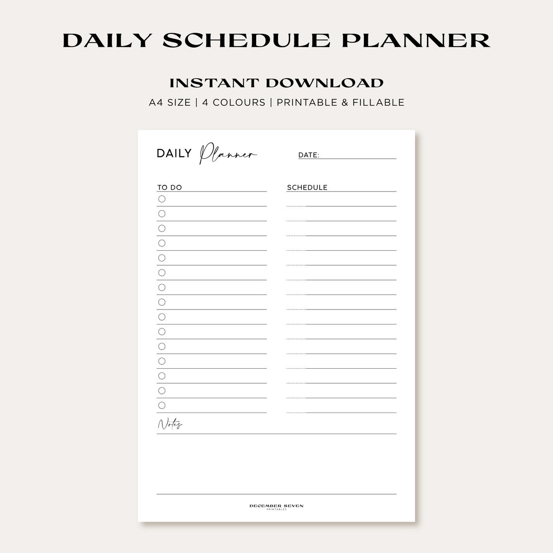 Daily Schedule Planner Print To Do List Fillable Instant Download