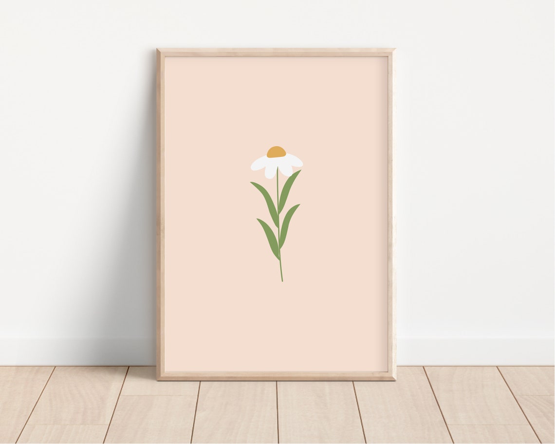 Dainty Daisy Stem Peach Minimalist Botanical Flower Art Poster - Image 2