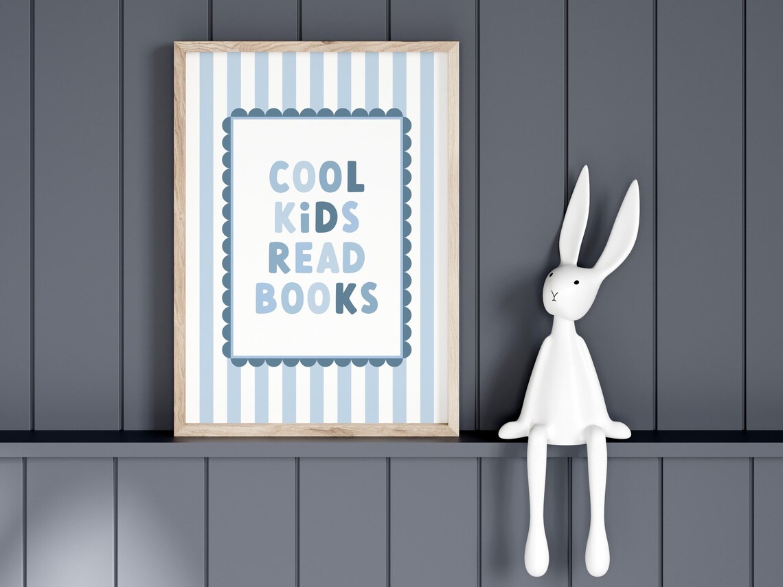 Cool Kids Read Books Blue Nursery Art Print - Image 2