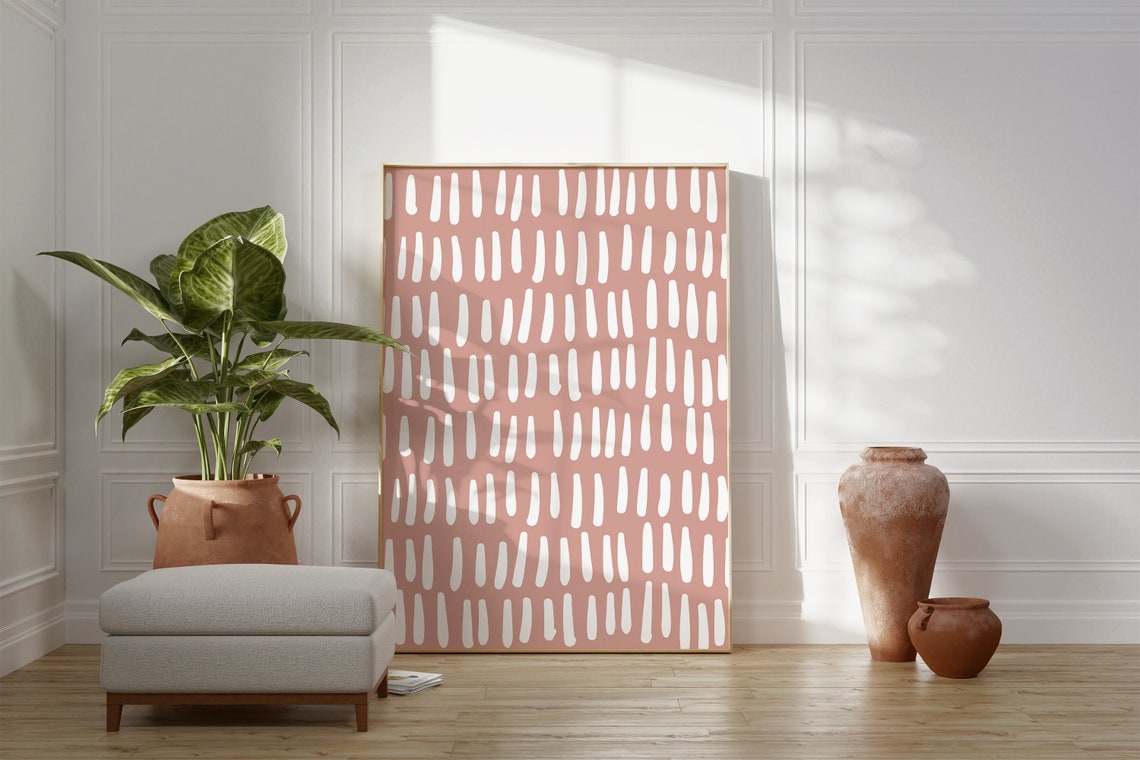 Dusty Pink White Dashed Rain Pattern Modern Minimalist Art Poster