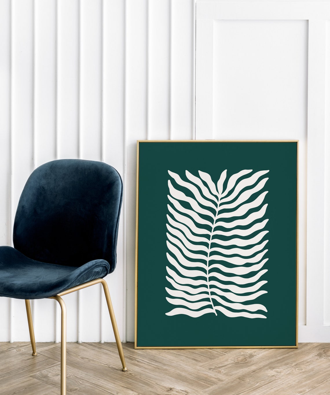 White Fern Leaf Botanical Design Dark Teal Green Modern Decor Poster - Image 3