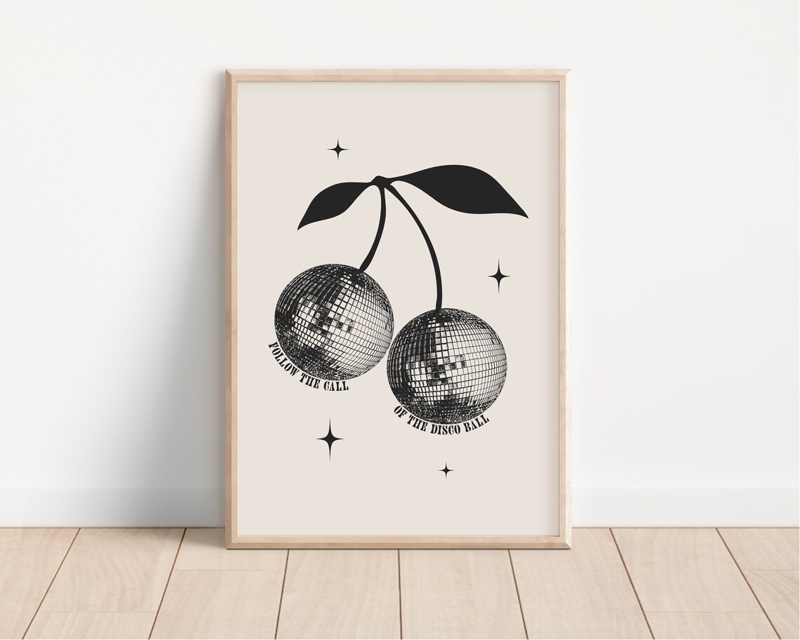 Follow The Call Of The Disco Ball Poster Cherry Disco Aesthetic Design - Image 2