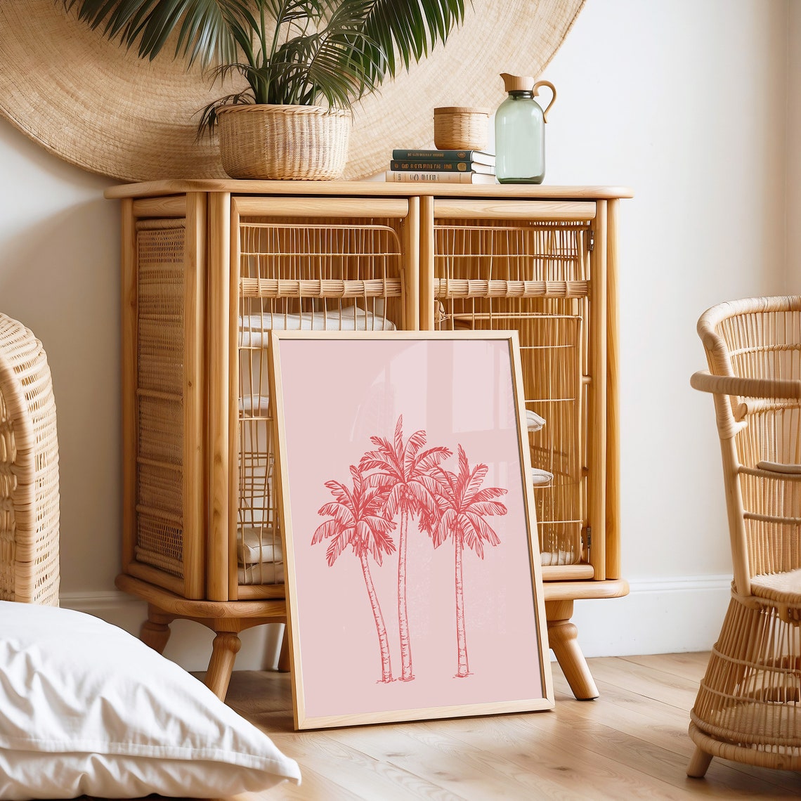 Pink Palm Trees Coral Tropical Illustration Preppy Beach Poster - Image 2