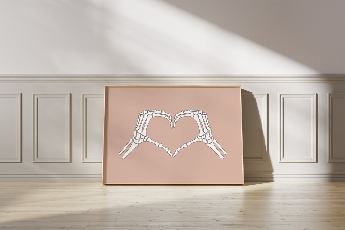 Skeleton Hands Heart White on Dusty Rose Spooky Halloween Poster - Image 4