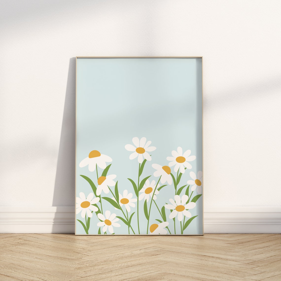 Daisy Field Light Blue Background Wildflower Meadow Decor Poster - Image 2