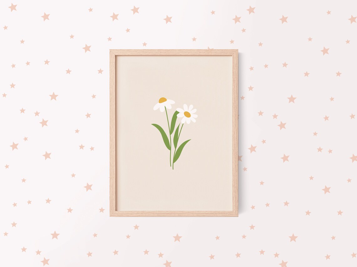 Beige Daisy Print, Boho Floral Nursery Art Print - Image 3