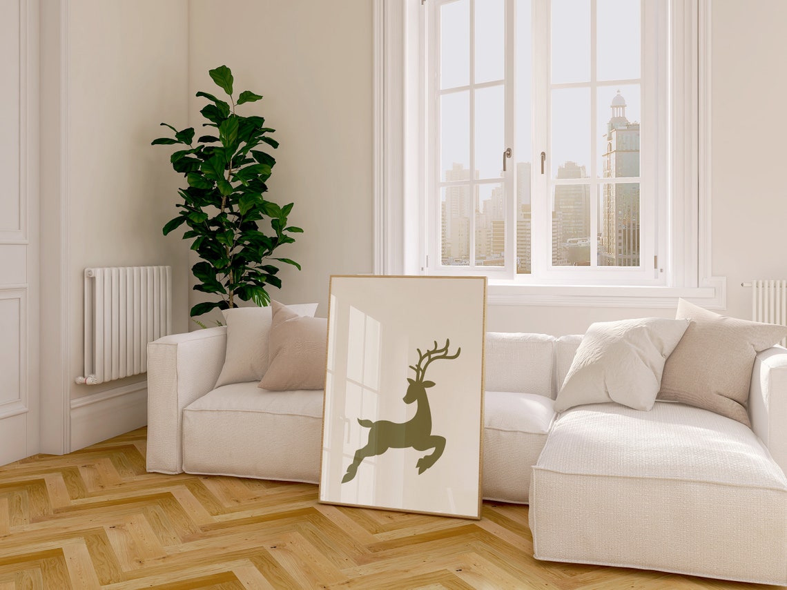 Leaping Reindeer Silhouette Poster Sage Green Minimal Christmas Art - Image 2