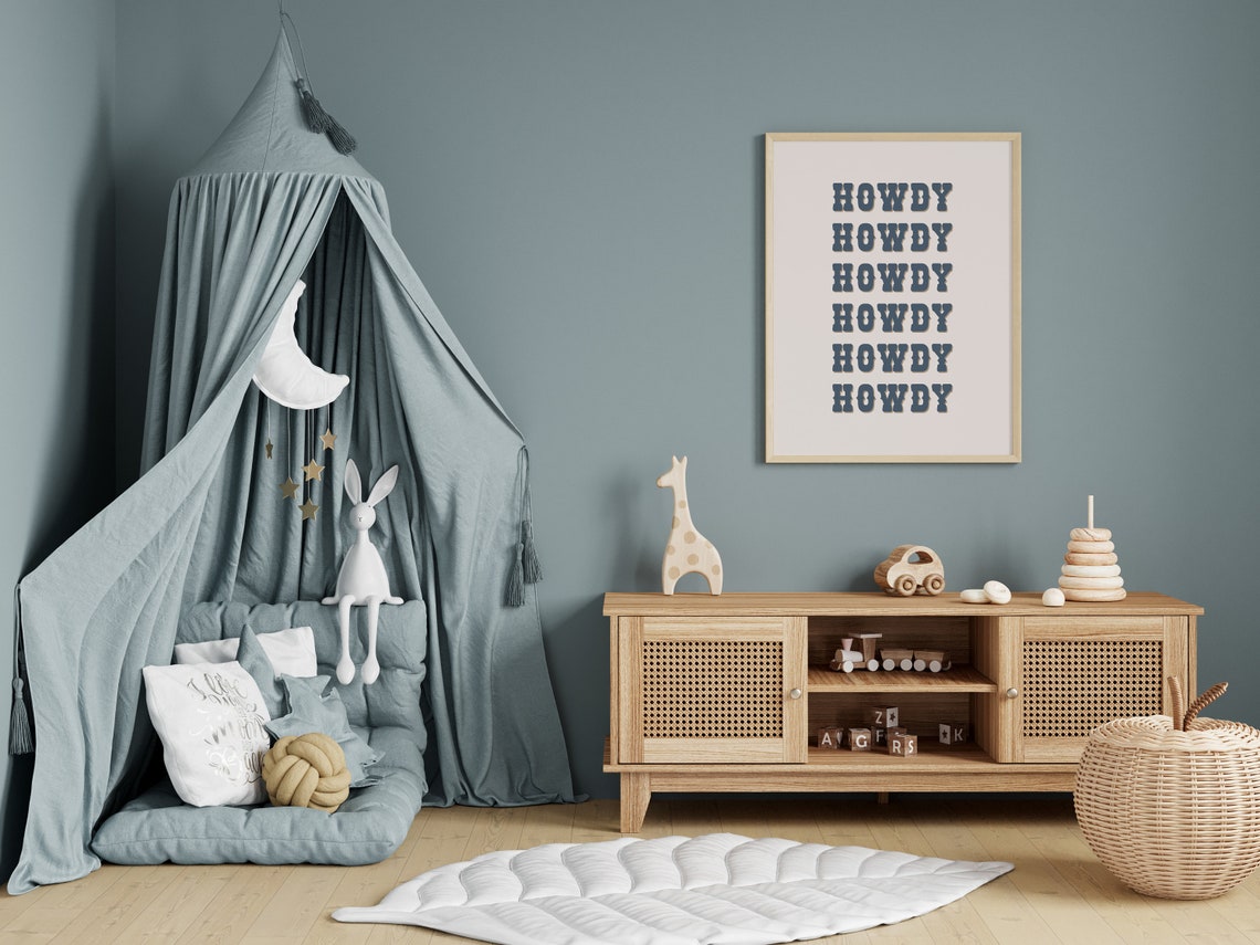 Howdy Repeat Typography Navy Western Nursery Kids Print Decor - Image 2