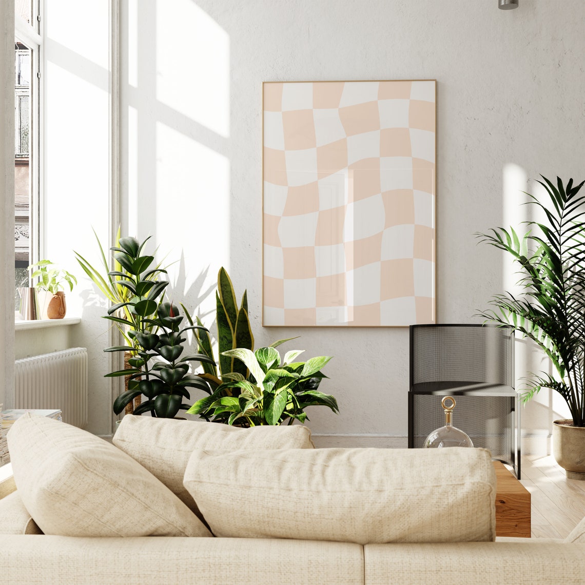 Peach Wavy Checkerboard Trendy Pastel Checkered Dorm Room Poster - Image 4
