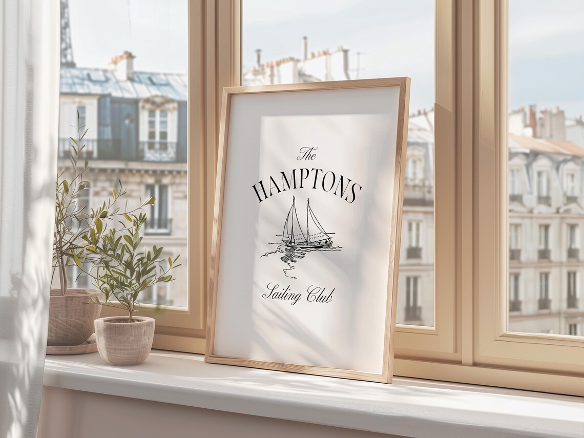 The Hamptons Sailing Club Vintage Sailboat Sketch Coastal Poster - Image 3