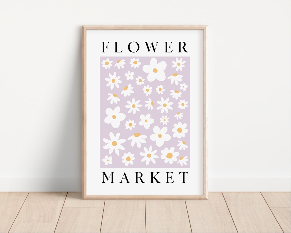 Flower Market White Daisies Lilac Floral Graphic Typography Poster - Image 2