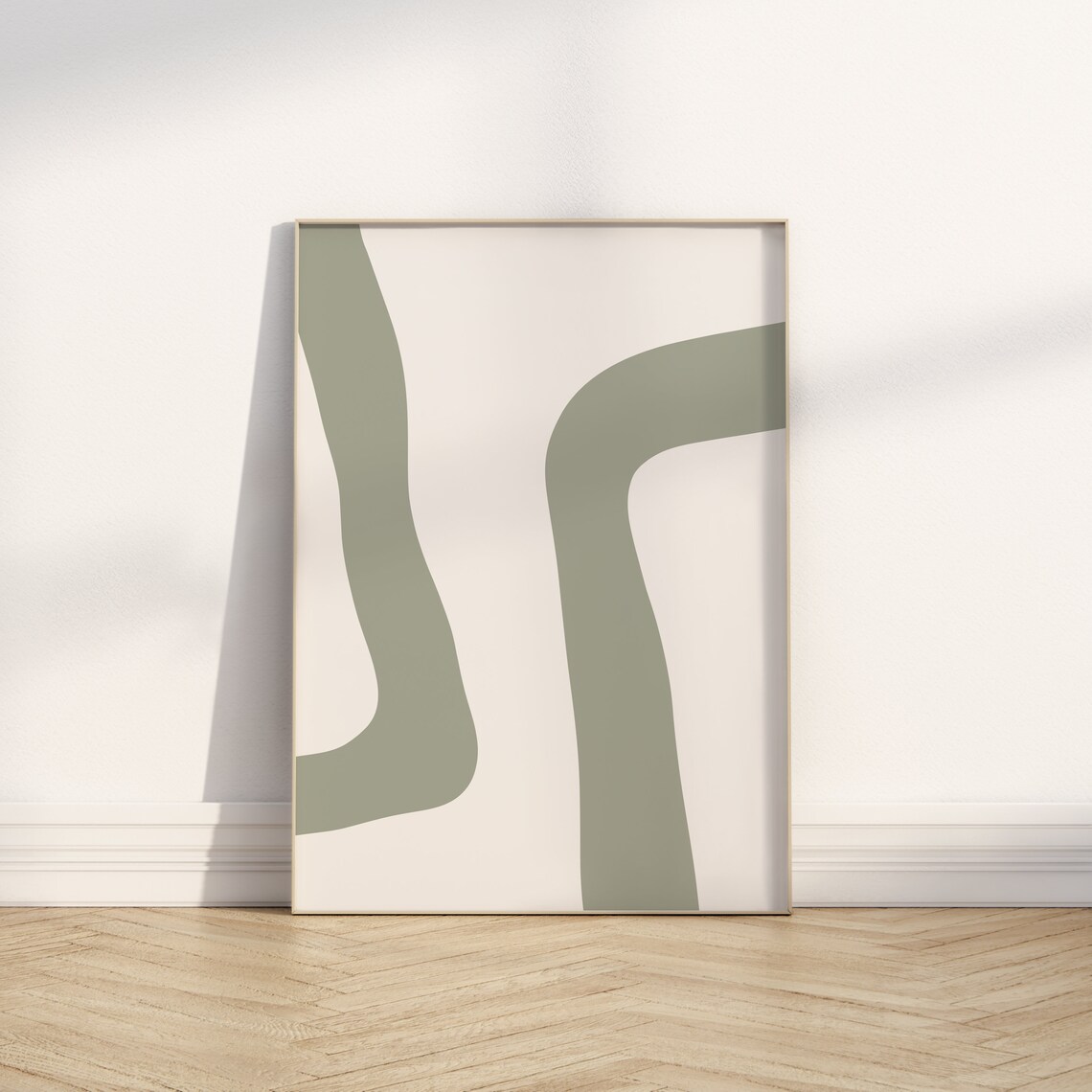 Sage Green Organic Wavy Lines Minimalist Abstract Neutral Art Poster - Image 2