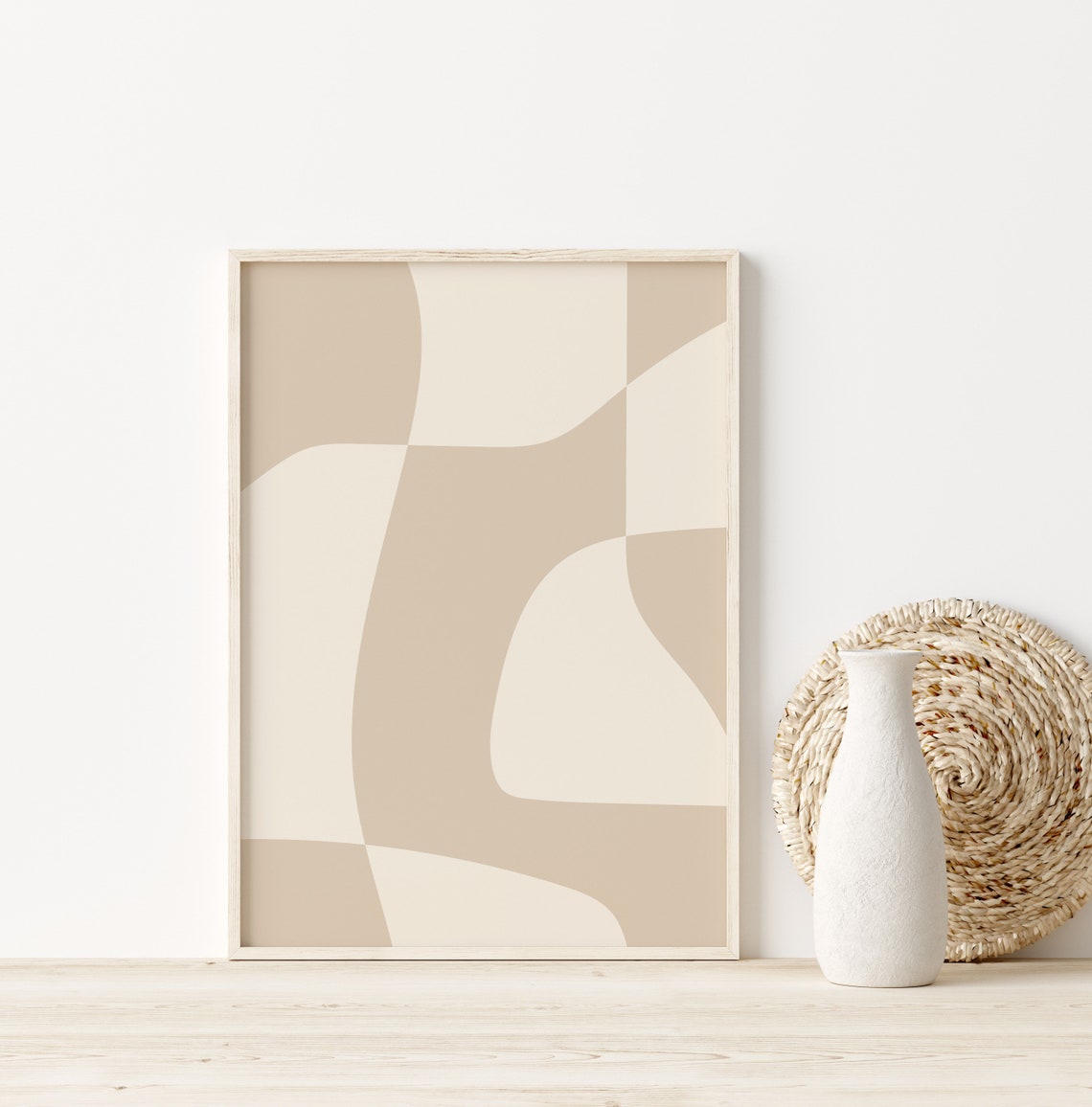 Neutral Beige Cream Organic Abstract Rounded Shapes Modern Poster - Image 3