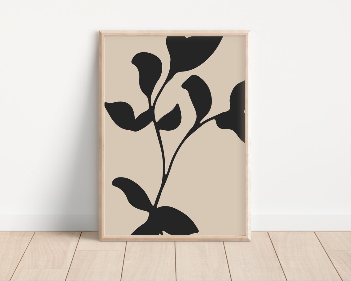 Black Leafy Branch Silhouette Beige Botanical Minimalist Art Poster - Image 5