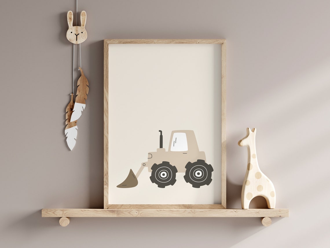 Beige Digger Nursery Decor Neutral Construction Vehicle Poster - Image 3