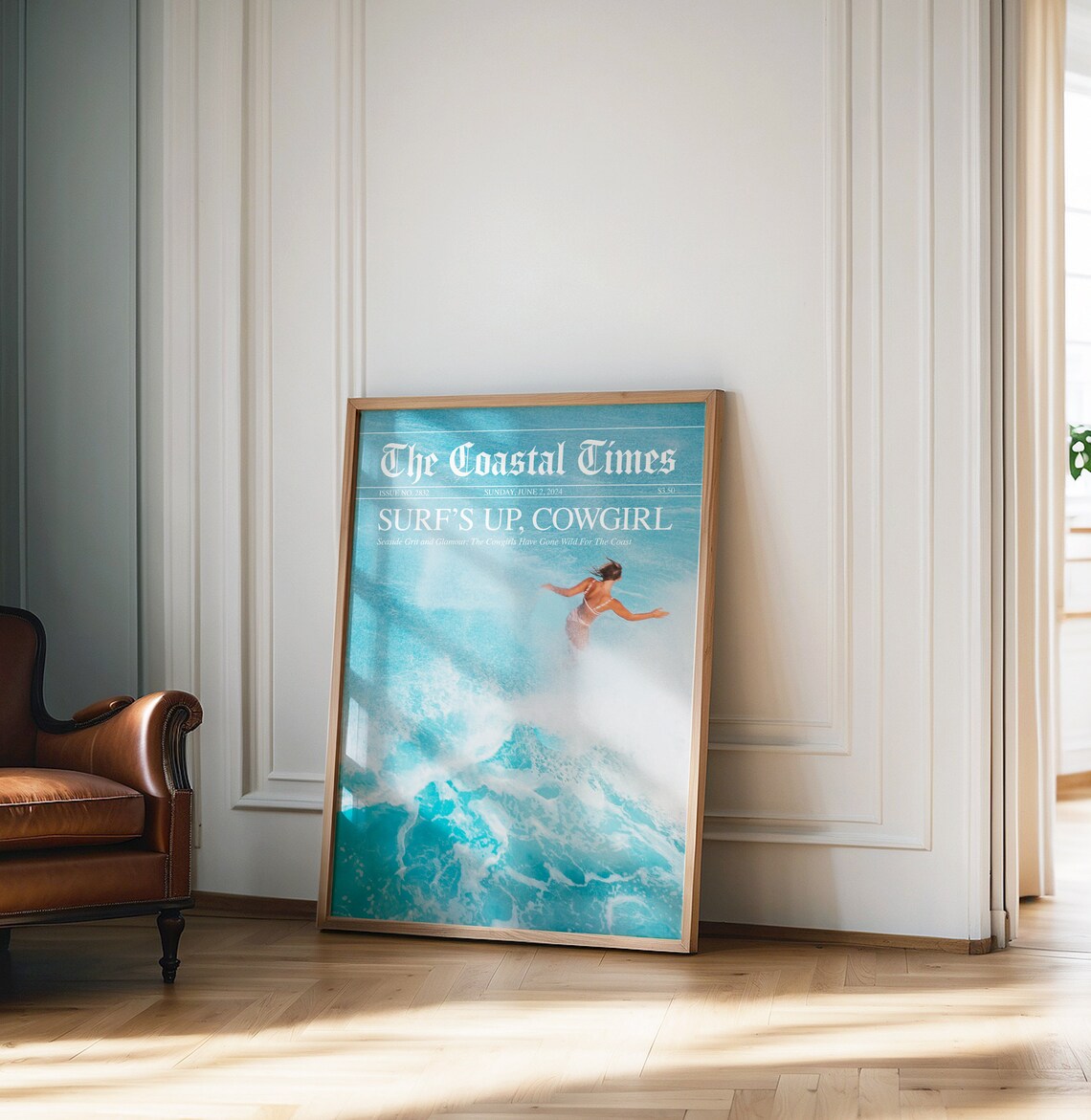 The Coastal Times Surfs Up Cowgirl Newspaper Beach House Wall Poster - Image 4