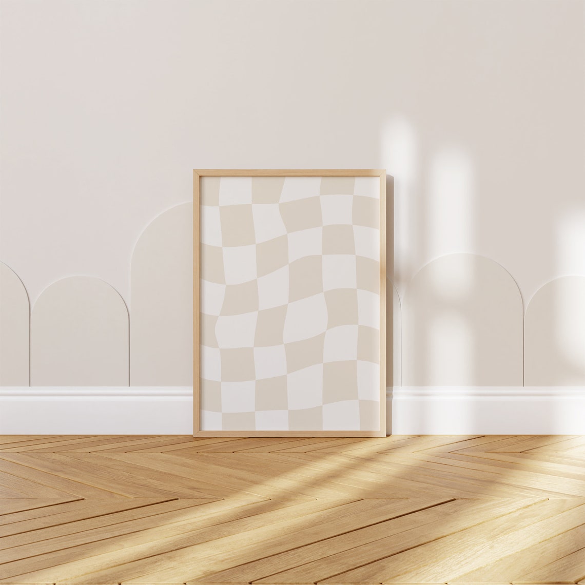 Beige White Wavy Checkerboard Pattern Modern Trendy Print Decor - Image 6
