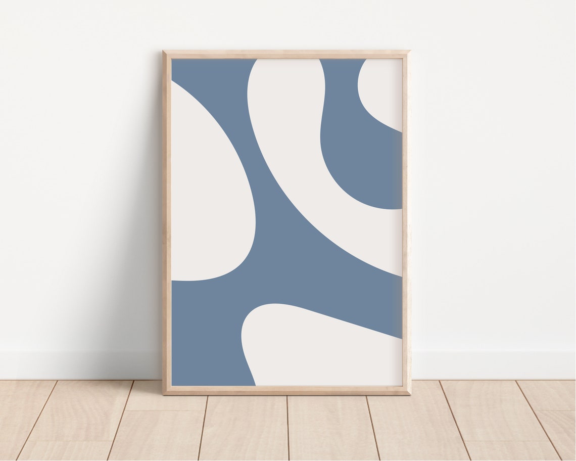 Blue Cream Bold Curves Modern Abstract Minimalist Art Poster - Image 2