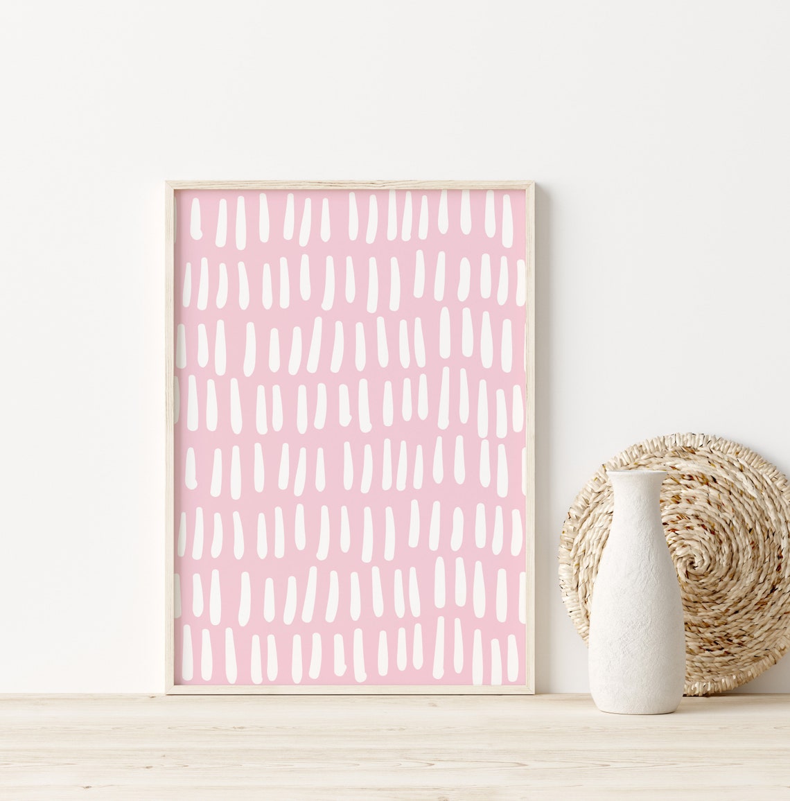 Pink White Dash Pattern Playful Minimalist Nursery Girls Room Poster