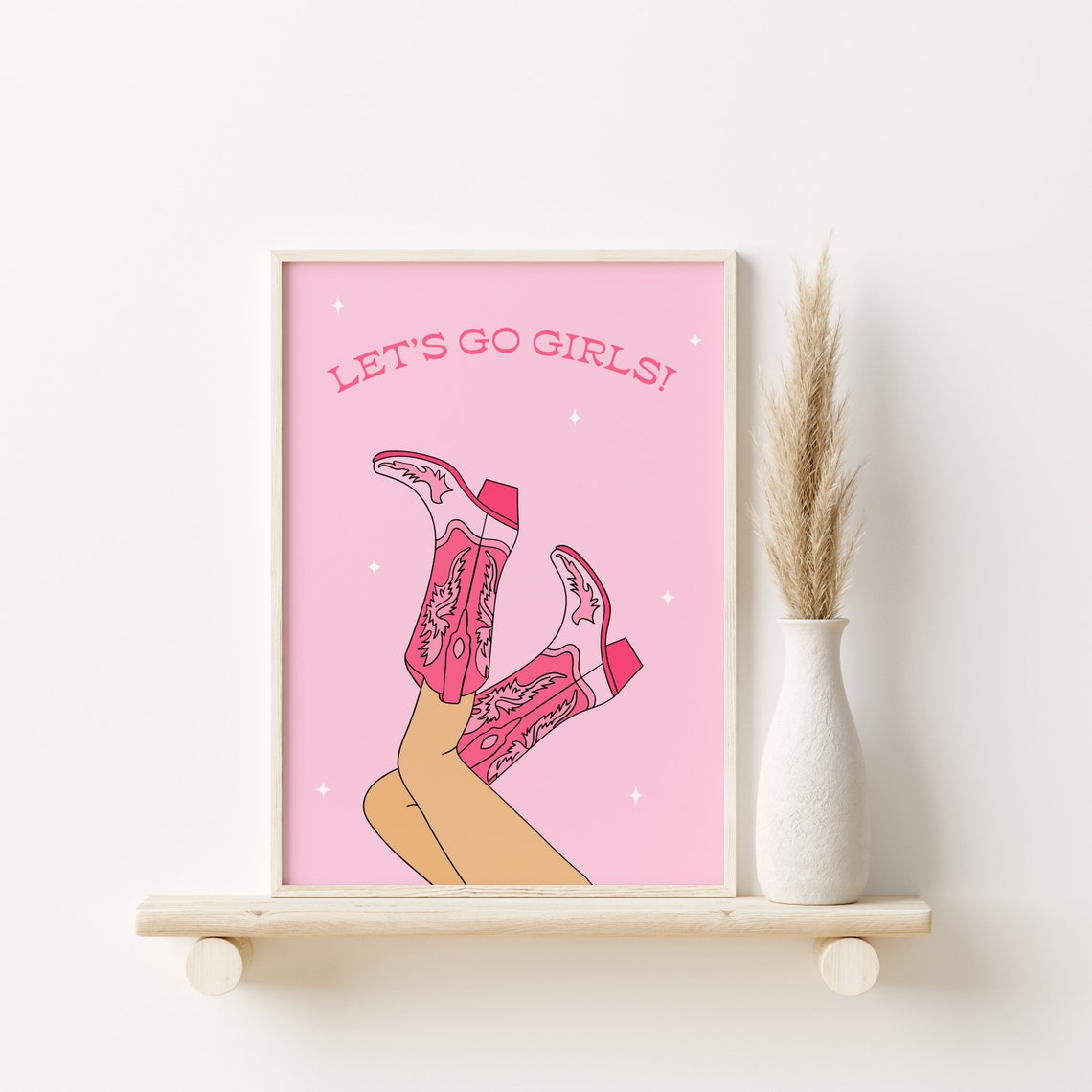 Lets Go Girls Print Cowboy Boots Print Preppy Print Trendy Wall Art Cowgirl Wall Art Pink Wall Art Disco Cowgirl Wall Art - Image 2