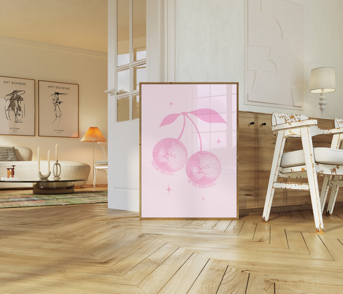 Follow The Call Of The Disco Ball Pink Cherry Poster For Dorms - Image 2