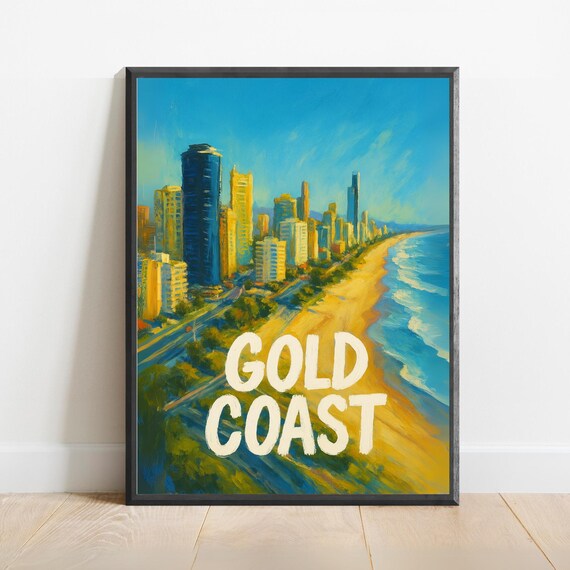 Gold Coast Australia Skyline Beach Queensland Retro Travel Poster