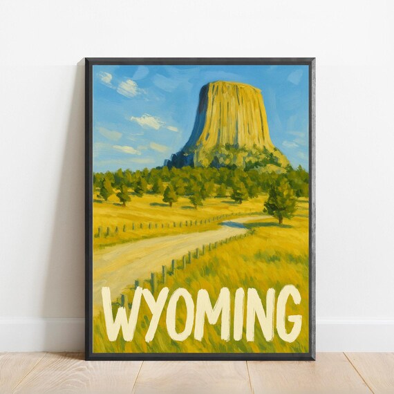 Wyoming Poster Impressionist Travel Art Print Modern Wall Decor Bold Textured Brushstrokes